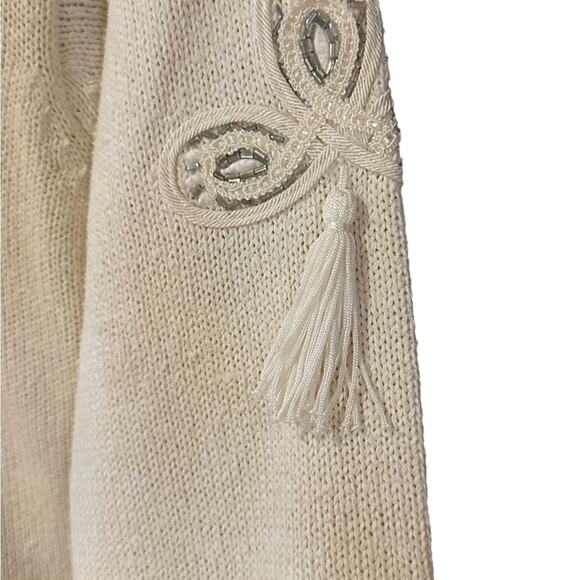 Vintage IB Diffusion Womens Medium Ivory Silk Sweater with Silver Beaded Front - Picture 6 of 8